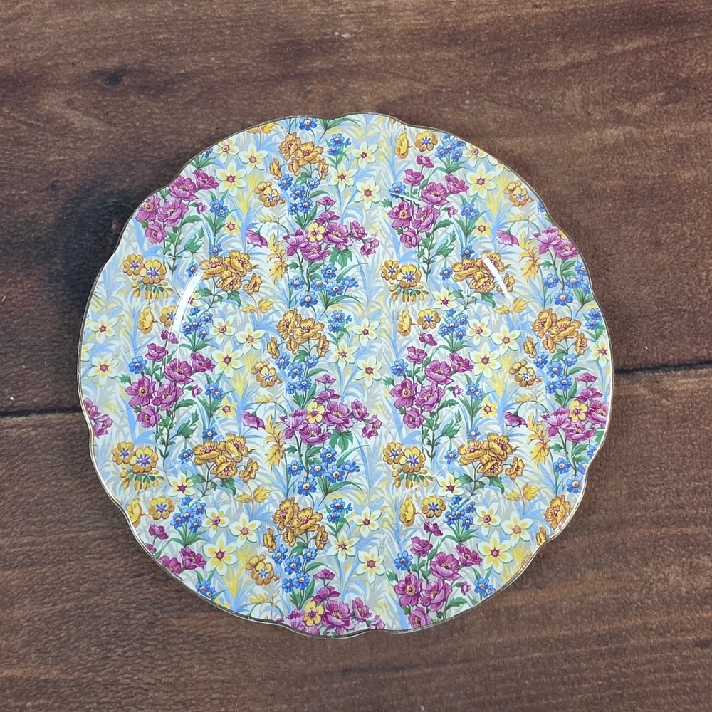 Erphila SussexCheery Chintz Salad Plate 8in Multicolor Excellent Floral Gold Rim